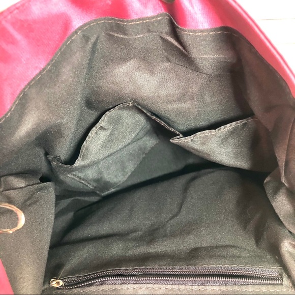 New Ashley Fox burgundy red w/brown trim multi-pocket backpack NWT - Picture 8 of 8